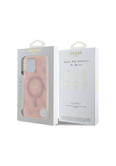 Apple Uyumlu iPhone 16 Pro Kılıf Guess Lisanslı Magsafe Iml Baskılı Klasik Logolu 4g Desenli Kapak Pembe