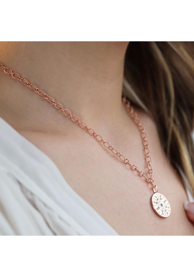 Özel Tasarım Rose Gold Kaplama Zirkon Taşlı Trend Gümüş Kolye Gümüş