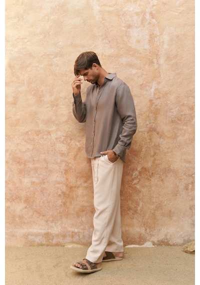 Mai Collection Mai Studios Co. Agnola Oversize Erkek Füme Keten Gömlek Füme Mai Collection Mai Studios Co. Agnola Oversize Erkek Füme Keten Gömlek Füme
