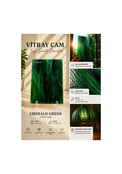Dekoratif Vitray Cam Zümrüt Dalga 21x29,7 Cm