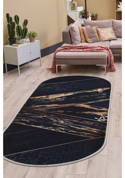 Dijidekor Halı Siyah Gold Cool Yıkanabilir Oval Kesme İnce Yo... Siyah