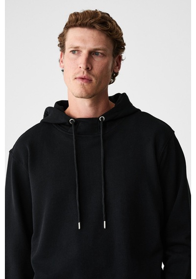 Grimelange Alessıo Erkek %100 Pamuk Kapüşonlu Kordon Detaylı Oversize Fit Siyah Sweatshirt siyah