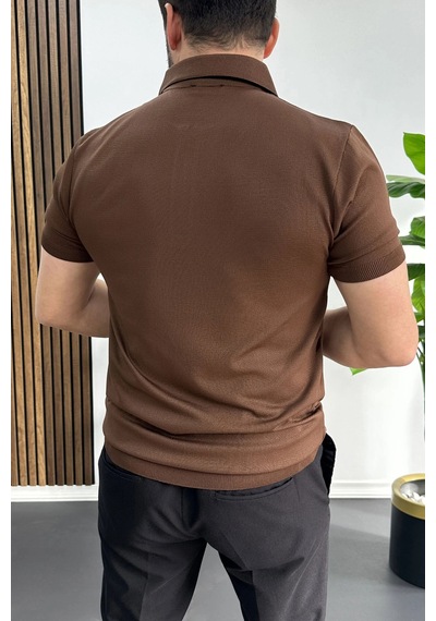 Erkek Çizgi Desenli Polo Yaka Kahverengi Edw458 Kahverengi