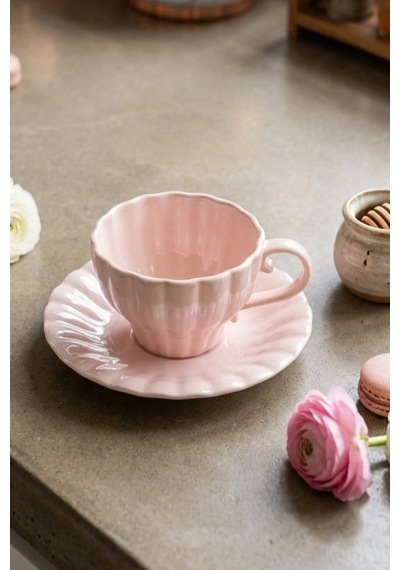 6 Kişilik Luster Pink Mrvel Porselen Kahve Takımı Şık Ve Zarif Kahve Sunum Seti Pembe
