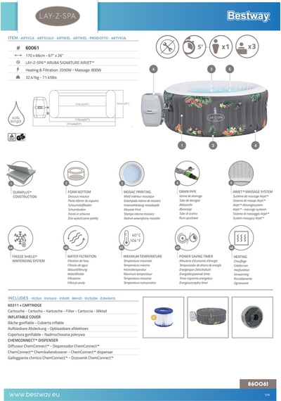 Lay-z-spa 60061 Aruba Signature Airjet Şişme Spa Havuzu, 2-3 Kişilik Gri