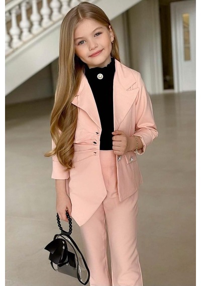 Riccotarz Kız Çocuk Palyaço Yaka Kolsuz Bluz Taş Düğme Detaylı Blazer Ceket Pudra Alt Üst Takım Pudra Riccotarz Kız Çocuk Palyaço Yaka Kolsuz Bluz Taş Düğme Detaylı Blazer Ceket Pudra Alt Üst Takım Pudra