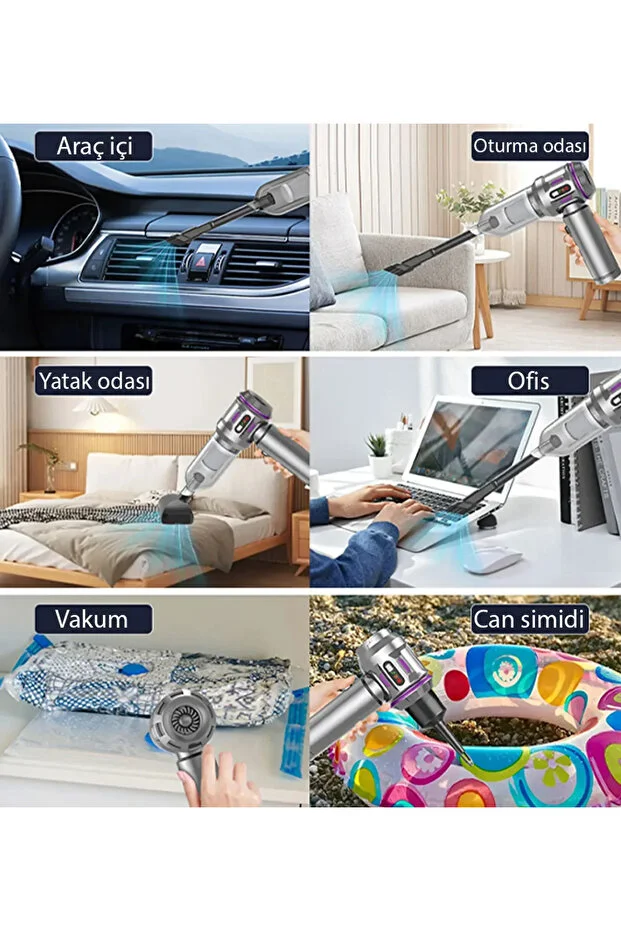 22000pa 2in1 Araç İçi Süpürge Üfleme Fonksiyonlu 15.000mah Şarjlı Kablosuz Mini Vakum