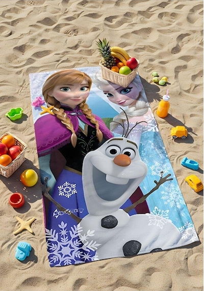 Dijital Baskılı Frozen Elsa- Anna Çocuk Plaj Havlusu Çok Renkli