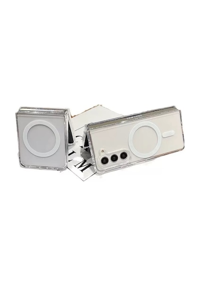 Teknomoda Samsung Galaxy Z Flip 7 Kılıf Magsafe Wireless Kablosuz Şarj Uyumlu Manyetik Şeffaf Kapak Şeffaf