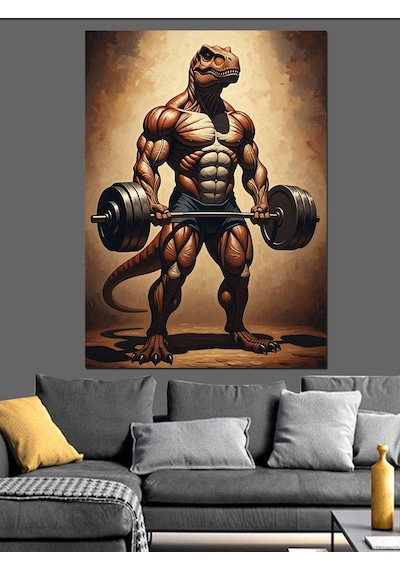 Ahşap Tablo Spor Yapan Kaslı Dinozor Figürü