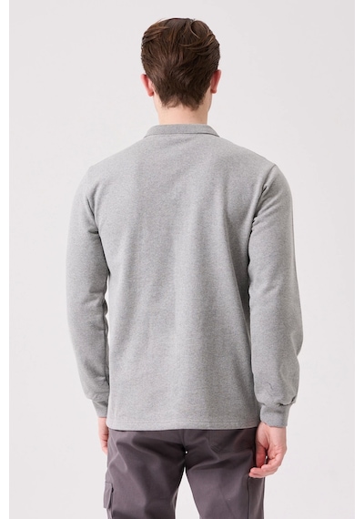 Herba Polo Sweat Erkek Uzun Kollu Pamuklu Sweatshirt İş Ve Günlük Kullanım İçin Gri Melanj
