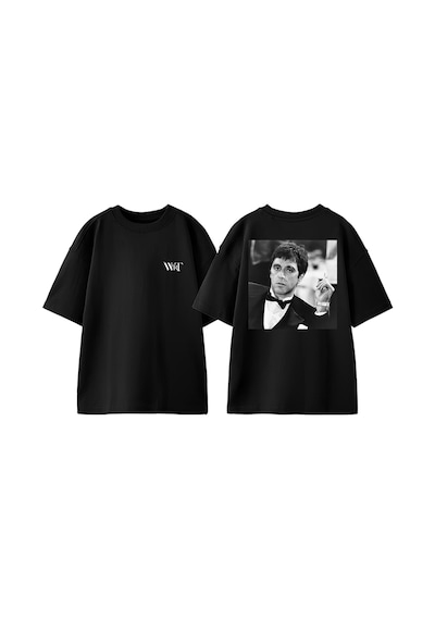 Thewert Tony Montana Black White Tasarım Sırt Baskılı Pamuk Siyah Oversize T-shirt