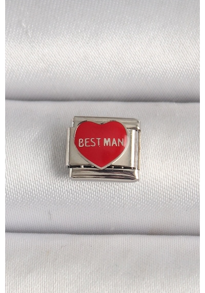 Mey İthalat 316l Çelik Gümüş Renk 'best Man' Yazılı Kırmızı Kalp İşlemeli Nomination Charm