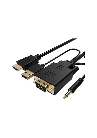 Koodmax - Hdmi To Vga Kablo 3.5mm Ses Ve Usb Güç Destekli - 1080p - 2 Metre