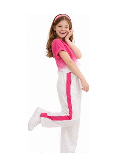 İrem Kız Çocuk You Cute Yazılı Pembe Çift Renk Tişört Yanı Şeritli Pantolonlu İkili Takım