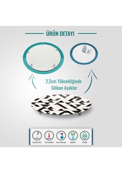 Decorıta Cam Sunum Standı | Black Gold | Çap32cm