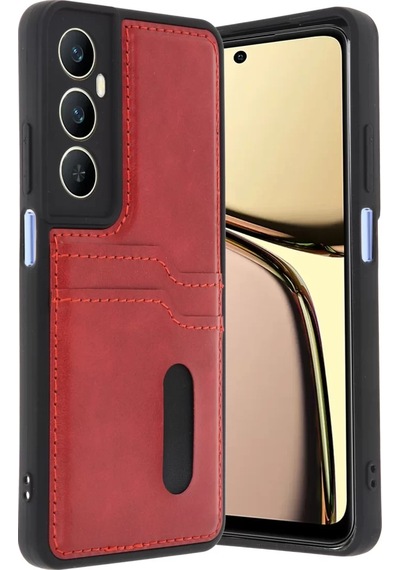 Newface Realme C65 Sara Kartvizitli Deri Kılıf - Kırmızı Resimdeki