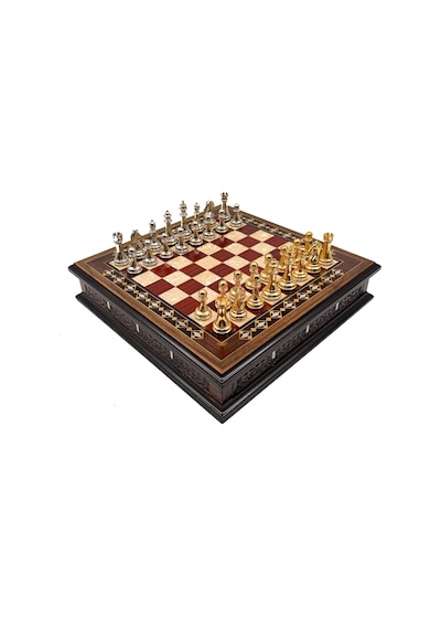 Özel - 328 - Tasarım El İşi Yuvarlak Satranç Tahtası Ve Metal Satranç Taşları Mcyv36 - - Muratech - Altın-gümüş, Kırmızı
