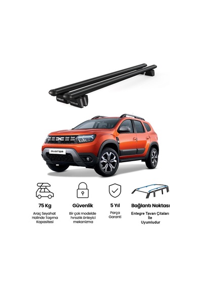 Pençe Dacia Duster 2018 Ve Sonrası Uyumlu Siyah Ara Atkı Port Bagaj Tavan Barı