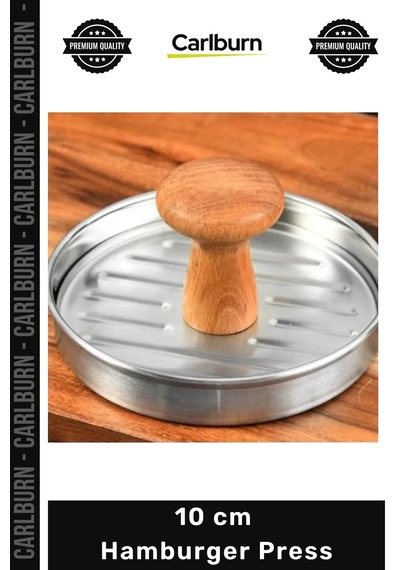 Press Profesyonel Metal Köfte Şekillendirici Ahşap Saplı Dayanıklı Kalıp 10 Cm Hamburger Press