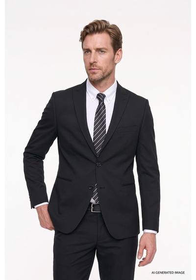 AC&Co / Altınyıldız Classics ERKEK SIYAH Ekstra Slim Fit Dar Kesim Kırlangıç Yaka Takım Elbise Siyah