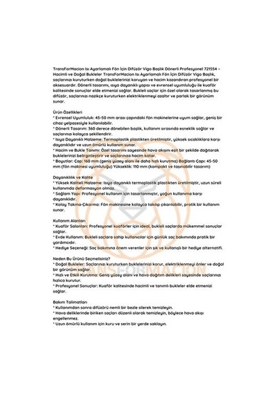 Mey İthalat Isı Ayarlamalı Fön Için Difüzör Vigo Başlık Dönerli Profesyonel