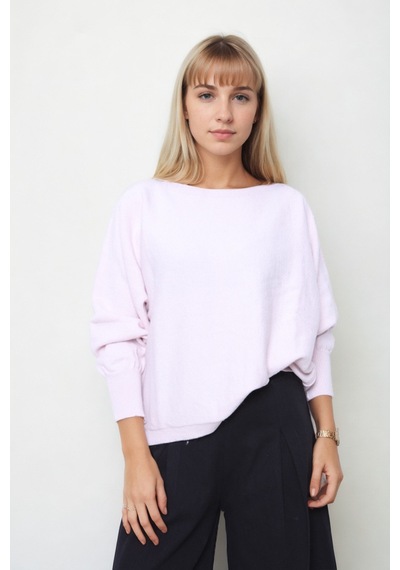 Vitrin Geniş Yaka Yarasa Kol Oversize Triko Bluz Pudra
