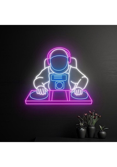 Dj Astronot Figürlü Neon Tabela Pembe