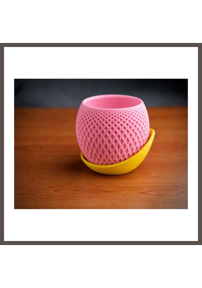 Bezos 3d Baskı Küre Saksı - Kafes Dokulu İki Parçalı Dekoratif Saksı - Pembe-sarı Nxrlvng