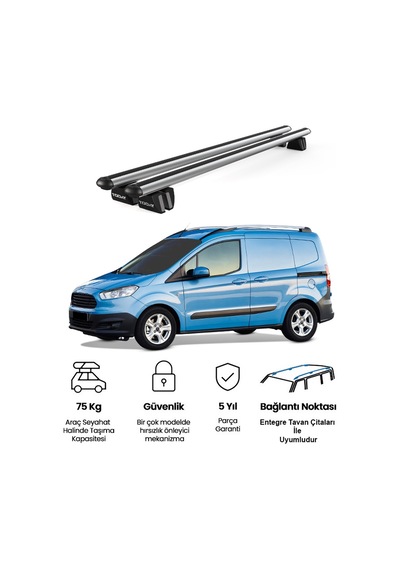 Pençe Ford Transit Courier 2014 Ve Sonrası Uyumlu Gri Ara Atkı Port Bagaj Tavan Barı