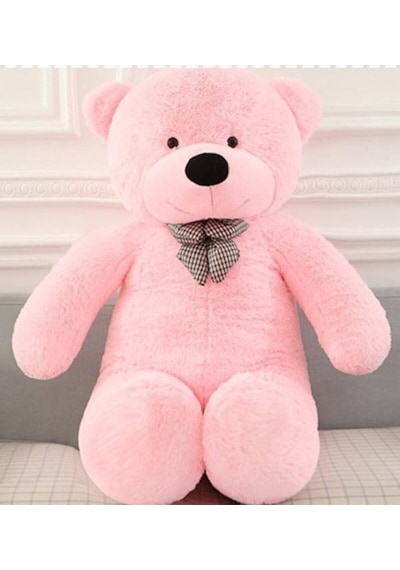 140 Cm Papyonlu Pembe Büyük Ayıcık Peluş Ayı (%100 Yerli)