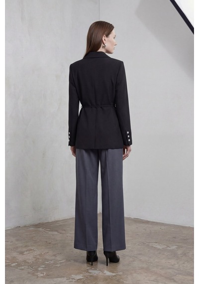 Hiccup My Fashıon Kemerli Krep Blazer Ceket Siyah