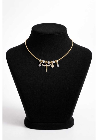 Işıltılı Melek Kanadı Ve Kalp Detaylı Gold Charm Kolye