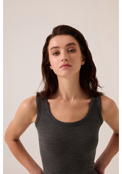 Los Ojos X Ece Antrasit Modal Kumaşlı Askılı Şortlu Pijama Takımı Ribbed Pj3 Antrasit Antrasit