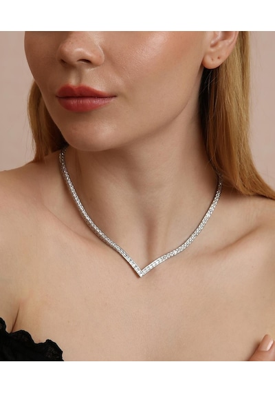 Madam Matmazel Su Yolu Pırlanta Model Beyaz Zirkon Taşlı Kadın Kolye, 925 Ayar, Rodyum Kaplama