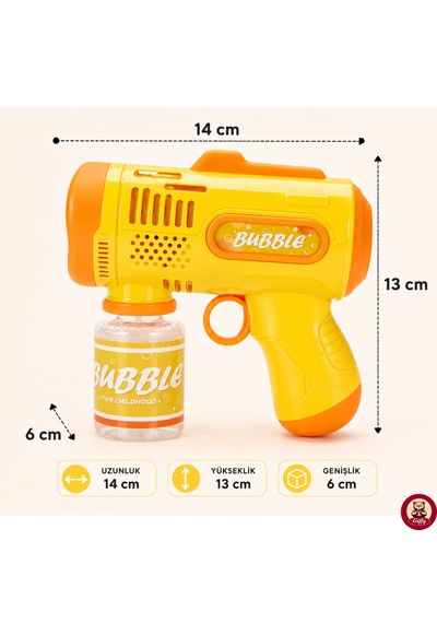 Oyuncak Işıklı Otomatik Köpük Tabancası Bubble Gun 5000+ Köpük Çocuklar İçin Sarı Renk