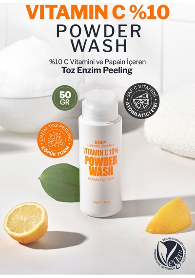 Derma Factory %10 C Vitamini İçeren Toz Enzim Peeling Derma Factory Vitamin C Powder Wash Yüz Peelingi 50gr