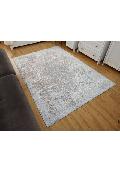 Eskitme Dokulu Gri Ve Pudra Soyut Modern Halı - 12633ou Gri - Pudra
