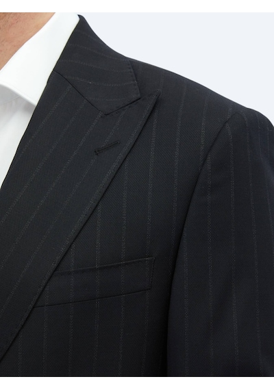 Kip Siyah Çizgili Modern Fit Yün Karışımlı Takım Elbise Siyah