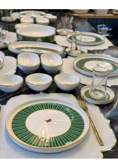 37 Parça İstanbul Green Bird Kahvaltı Takımı-5286 Çok Renkli