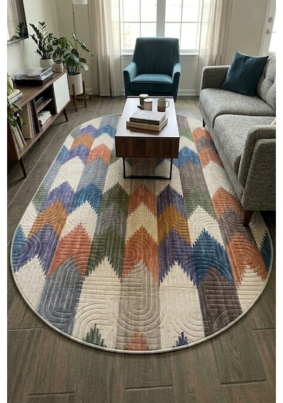 Raschel Carpet Oval Modern Multi Seri Bohem Desen Yıkanabilir Kaymaz Taban Leke Tutmaz Halı Kilim Yolluk Rcmultı Yenımodelelıps 001 Çok Renkli