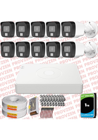 Provzen Hikvision 10 Kamera Hibrit Colorvu Full Hd Güvenlik Kamera Olay Anında Bildirim