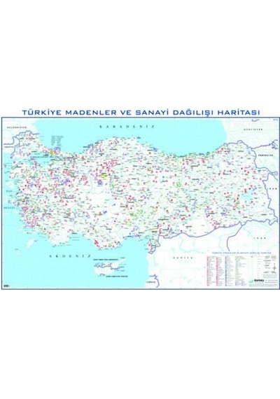 Türkiye Madenler ve Sanayi Dağılışı Haritası 80X135CM