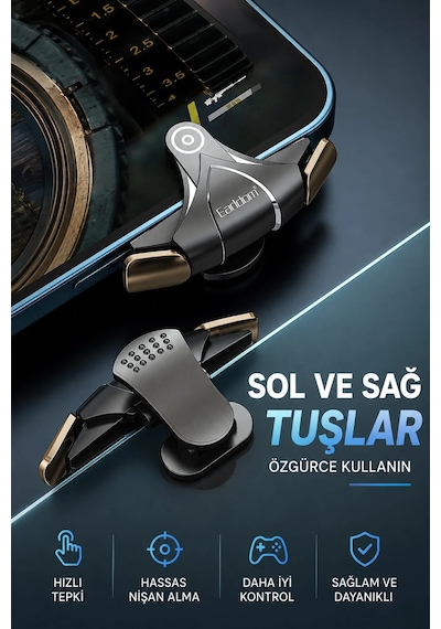 Exenar - Gri - Telefon Tetik Tuşu Oyun Tetiği Gamer Oyun Konsolu Pubg Vs Çeşitli Oyunlarla Uyum 2 Li Set
