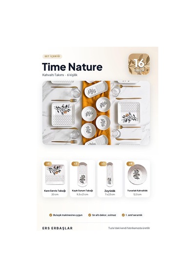 Tr Time Nature 16 Parça 6 Kişilik Lüx Kare Kahvaltı Takımı, Kahvaltı Seti Diğer