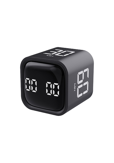Dijital Şarjlı Pomodoro Zamanlayıcı Küp Flip Timer Öğrenci Ders Çalışma Saati, Mutfak Kronometresi Siyah