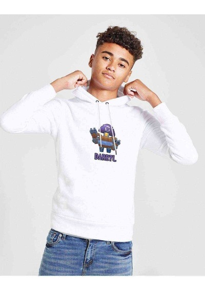 Tshirthane Brawl Stars - Darryl Baskılı Unisex Çocuk Kapüşonlu Beyaz Sweat Beyaz