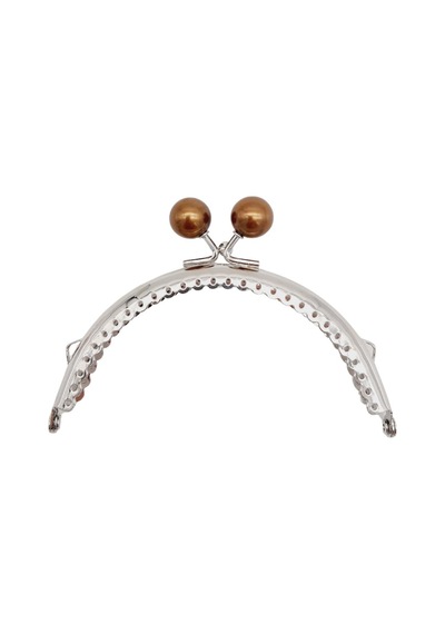 Angel Çanta Aksesuar 10.5 Cm Gümüş Metal Kahverengi Toplu Oval Cüzdan Klipsi Çanta Bursu Model 2