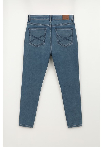 Kadın Yüksek Bel Süper Skinny Açık İndigo Jean Pantolon Mavi