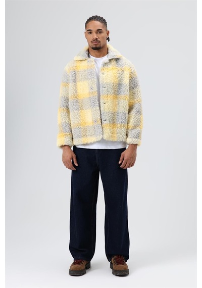 Vamos Oversize Peluş Ekose Ceket Sarı